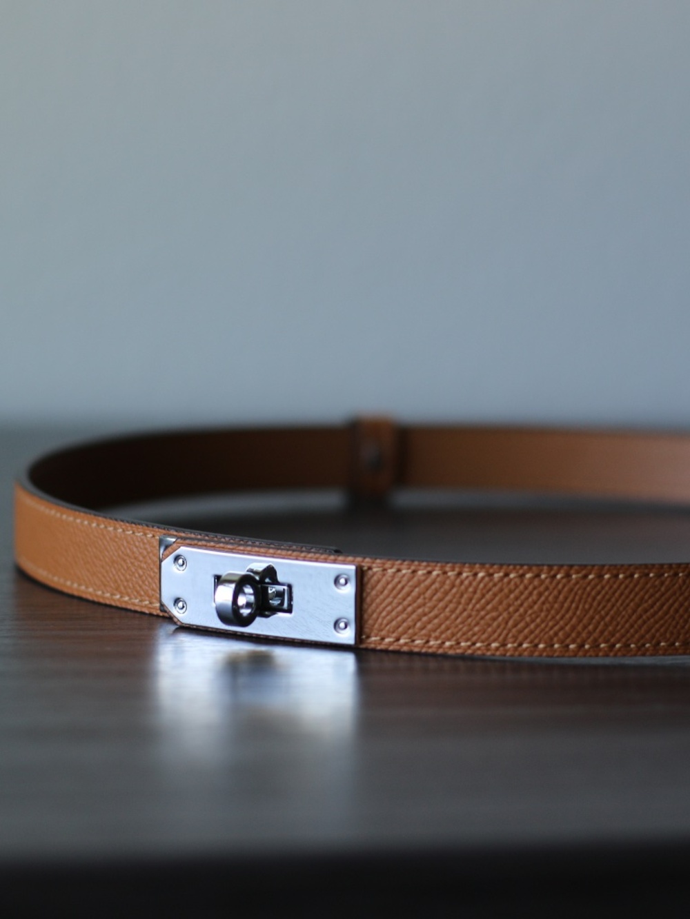 Vera Pelle Tan Leather Belt with Silver Tone Buckle